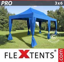 Eventtält FleXtents PRO 3x6m Blå, inkl. 6 dekorativa gardiner
