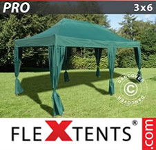 Eventtält FleXtents PRO 3x6m Grön, inkl. 6 dekorativa gardiner