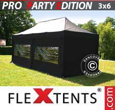 Eventtält FleXtents PRO 3x6m Svart, inkl. 6 dekorativa gardiner