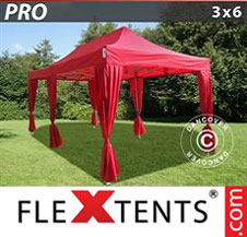 Eventtält FleXtents PRO 3x6m Röd, inkl. 6 dekorativa gardiner