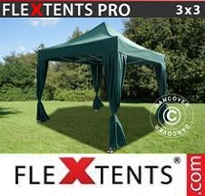 Eventtält FleXtents PRO 3x3m Grön, inkl. 4 dekorativa gardiner