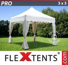 Eventtält FleXtents PRO 3x3m Vit, inkl. 4 dekorativa gardiner