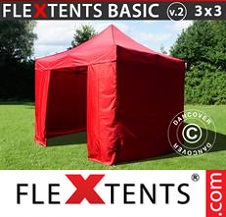 Eventtält FleXtents Basic 3x3m Röd, inkl. 4 sidor