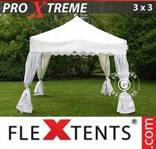 Eventtält FleXtents Pro Xtreme 3x3m Vit, inkl. 4 dekorativa gardiner
