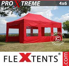 Eventtält FleXtents Pro Xtreme 4x6m Röd, inkl. 8 sidor